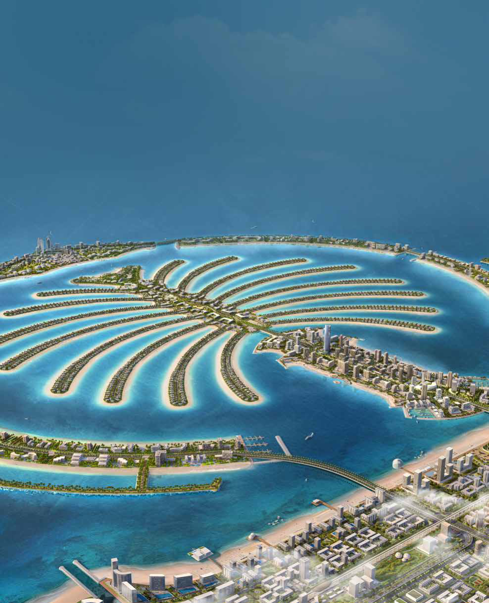 Illustrated masterplan of Palm Jebel Ali showing the fronds, trunk and crescent